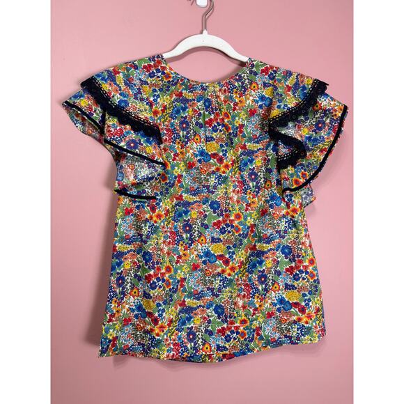 J.Crew Liberty Print Floral Multi Color Ruffle Short Sleeve Blouse Size XXS - Picture 3 of 7